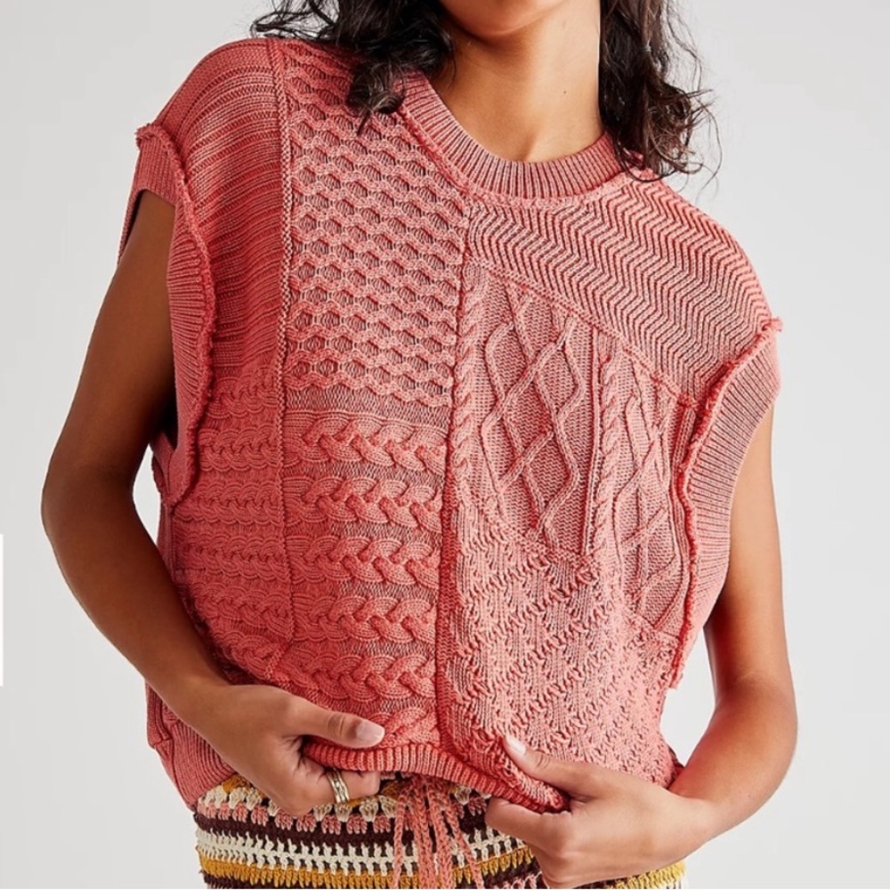 NWOT Free People take the plunge cable knit sweater vest